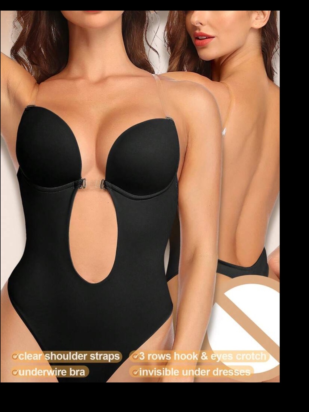 Black Strapless Plunge Bodysuit - Women